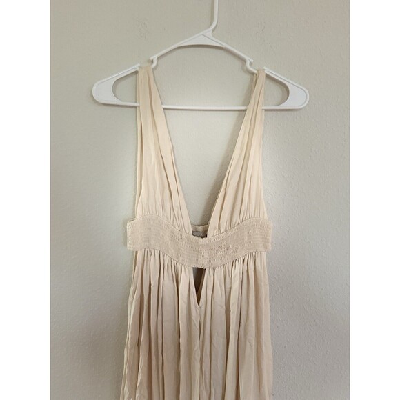 Indah Anjali Cream V Neck Plunge Maxi Dress Size M Women's Revolve Cream Boho - Picture 5 of 10
